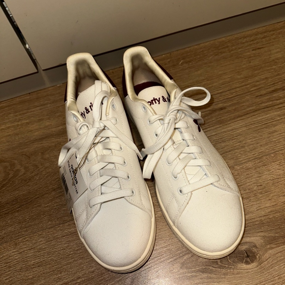Adidas x Sporty & Rich Stan Smith White and Burgundy Sneakers Size US 7M (W8.5) - Picture 5 of 9